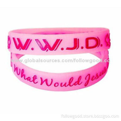 1/2 Inch Debossed Color Filled Silicone Bracelet, Customized Sizes, Shapes and Packing Available